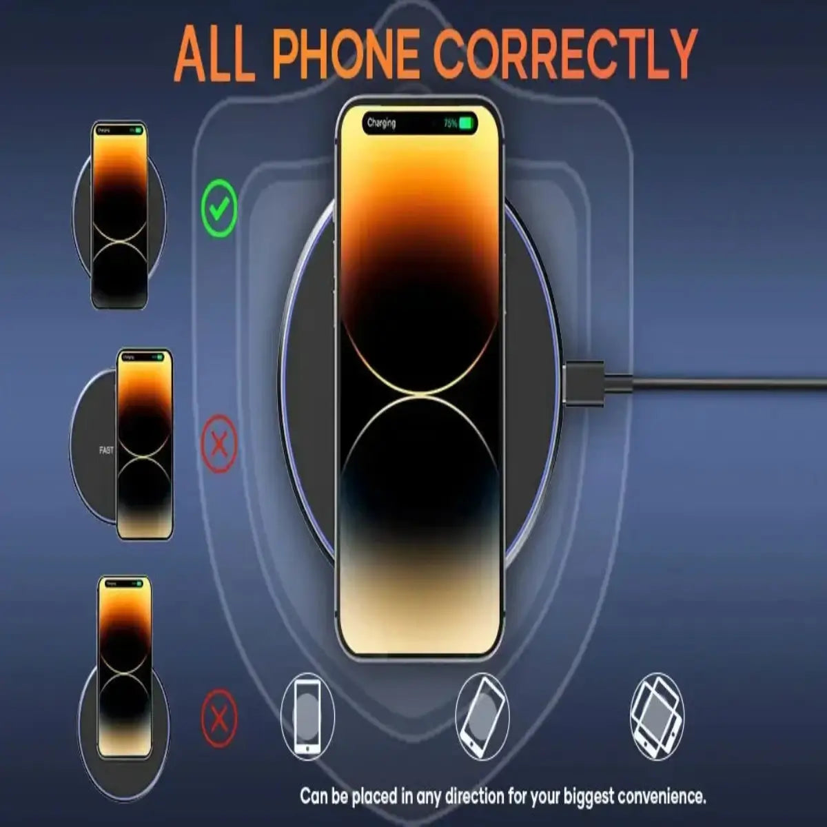 30W wireless charging pad holding a phone upright, compatible with smartwatches and multiple devices for fast desk charging