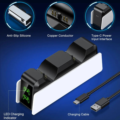 PS5 Dual Controller Charger – Fast LED Charging Dock