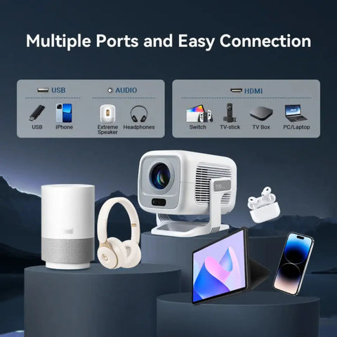 4K Smart Projector – Portable Home Cinema Android Auto Focus