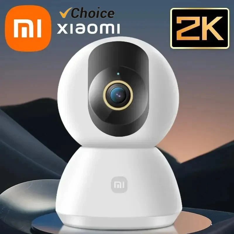 Xiaomi Mi Smart Camera 2K with 360-degree rotation and 1296P HD resolution for indoor home security and baby monitoring.