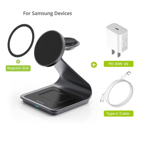3-in-1 Wireless Charger – 25W Fast Magnetic Stand