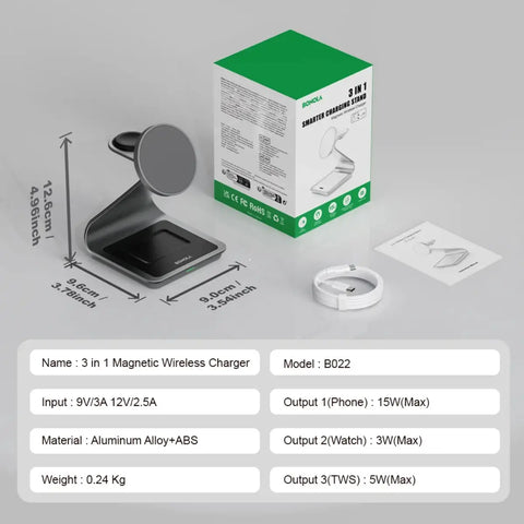3-in-1 Wireless Charger – 25W Fast Magnetic Stand