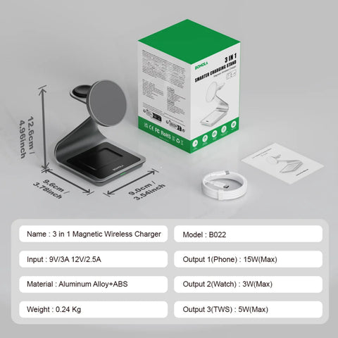3-in-1 Wireless Charger – 25W Fast Magnetic Stand