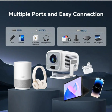 4K Smart Projector – Portable Home Cinema Android Auto Focus