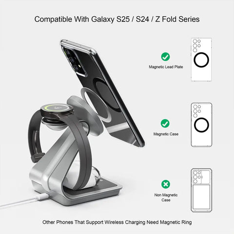 3-in-1 Wireless Charger – 25W Fast Magnetic Stand