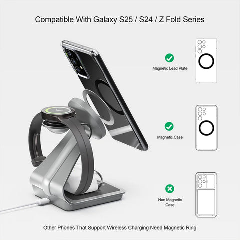 3-in-1 Wireless Charger – 25W Fast Magnetic Stand