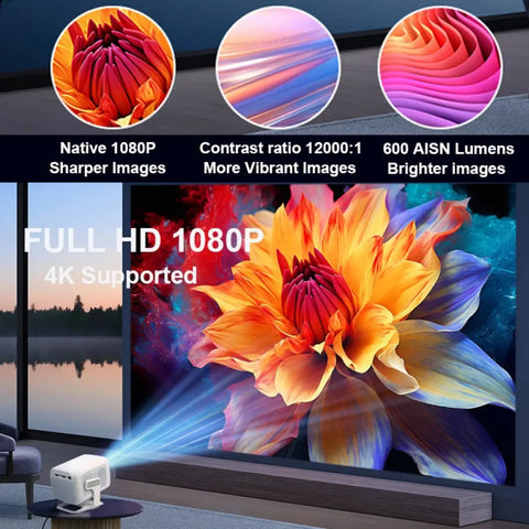 4K Smart Projector – Portable Home Cinema Android Auto Focus