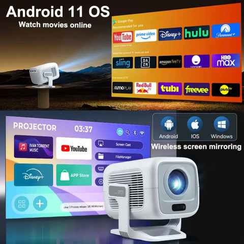 4K Smart Projector – Portable Home Cinema Android Auto Focus