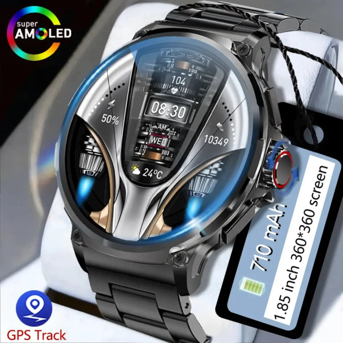 AMOLED smartwatch worn on the wrist for Bluetooth calling, fitness tracking, and active daily lifestyle on the move.