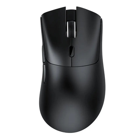 Side view of the Attack Shark R1 black gaming mouse with ergonomic shape and grip for long sessions.
