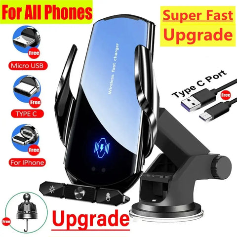  Car phone mount charger shown working on air vent, windshield, dashboard, and console positions for flexible installation choices.