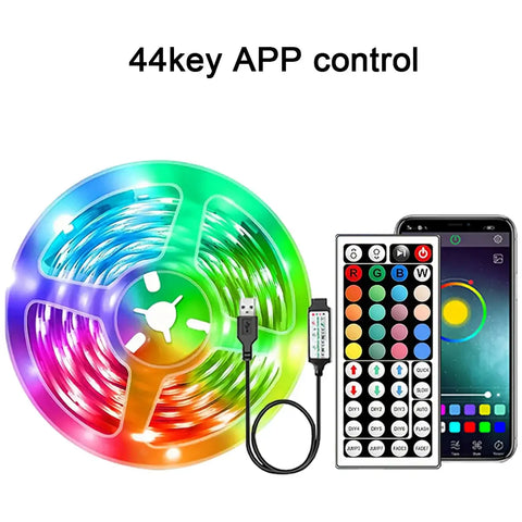 Color-changing LED strip lights with remote control for bedroom, desk, and TV backlighting
