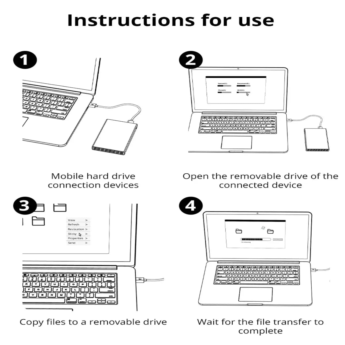 Step-by-step instructions for connecting the USB 3.0 external hard drive to a laptop, PS5, or Xbox console.