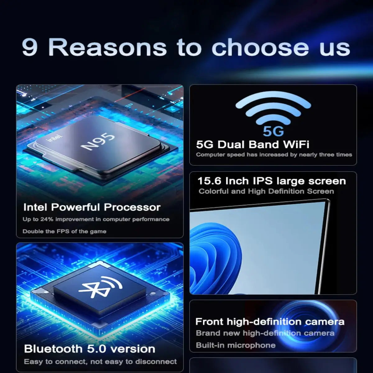 High-performance Intel N95 laptop featuring fast processing and immersive 15.6-inch FHD display