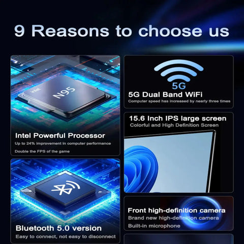 High-performance Intel N95 laptop featuring fast processing and immersive 15.6-inch FHD display