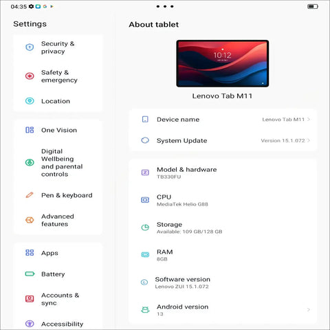  Lenovo K10 tablet feature overview showing 7040mAh battery, Dolby quad speaker audio, and face recognition unlock specs.