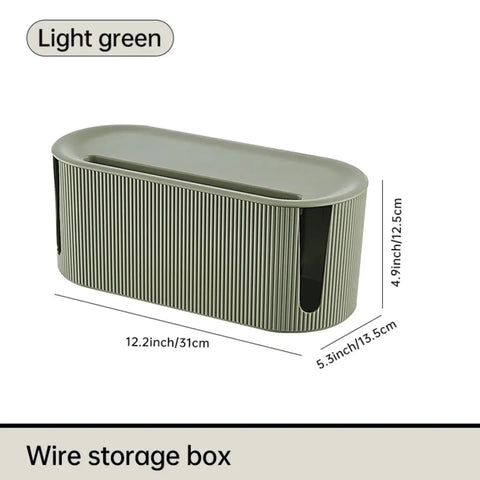  Light green wire storage box with ventilated design, conceals routers and cords while blending into modern home decor.