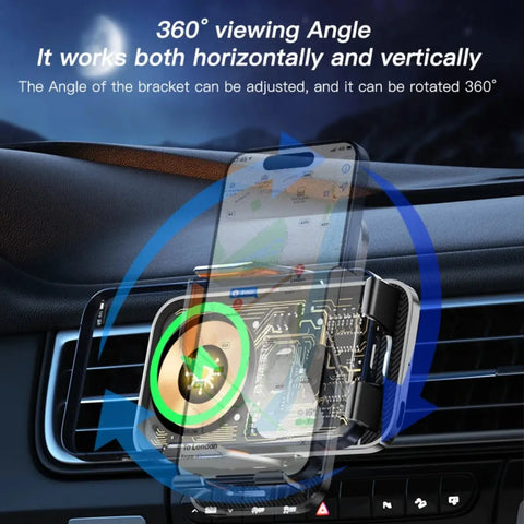 Magnetic-style wireless phone holder keeping GPS navigation visible during everyday driving