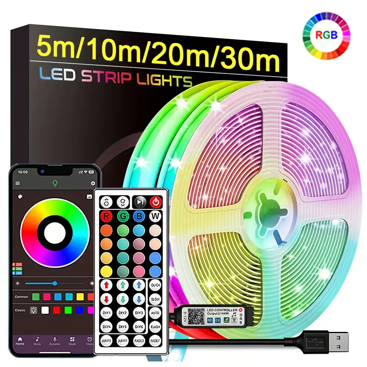 Smart RGB LED strip lights with app control for gaming room ambient mood lighting