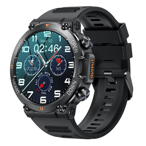 SENBONO smartwatch for men with rugged round display and black sport strap for fitness, calls, and daily wear.
