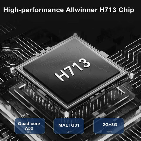 Smart projector powered by the high-performance Allwinner H713 chip for fast streaming, smooth apps, and reliable Android performance.