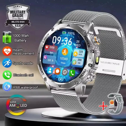  T-Rex 3 military smartwatch shown in silver finish with metal strap, durable design for tactical and everyday use.