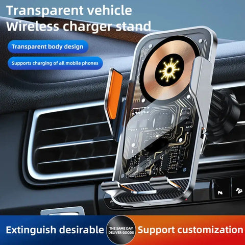 Transparent wireless car mount with fast charging for safer hands-free dashboard navigation